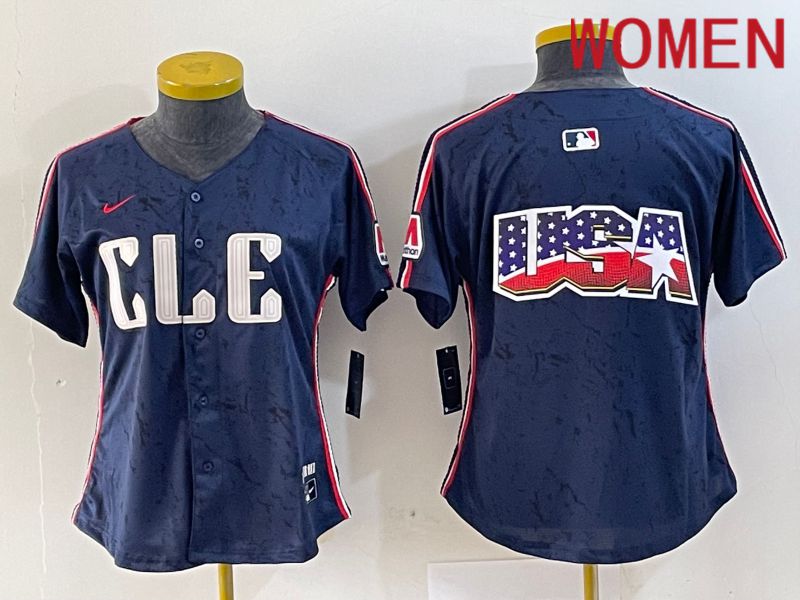 Women Cleveland Indians Blank Blue City Edition Nike 2024 MLB Jersey style 9